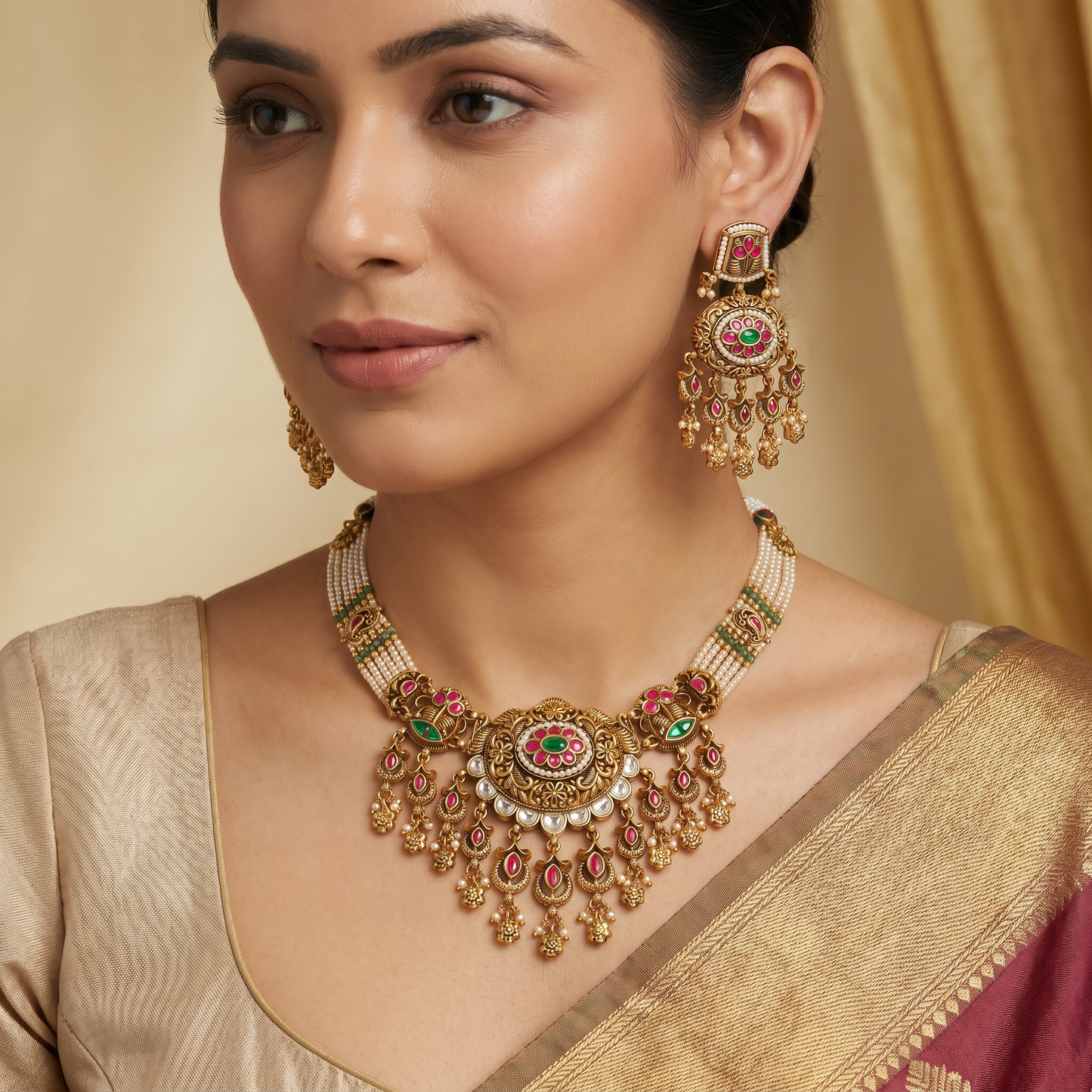 Imperial floral statement choker with decorative pendant arrangement