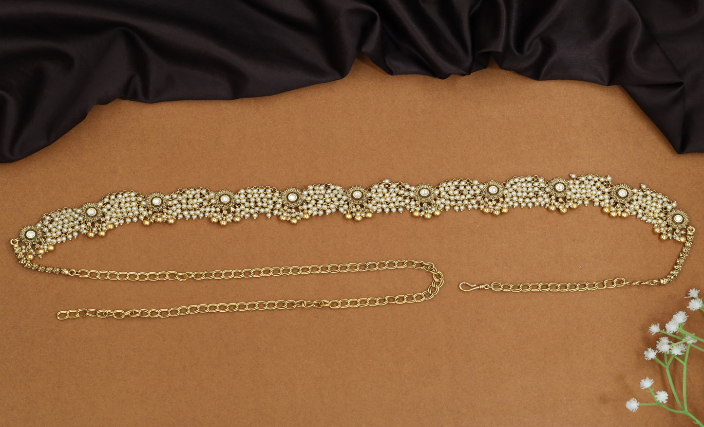 Classic Antique Waist Belt featuring layered pearl motif design