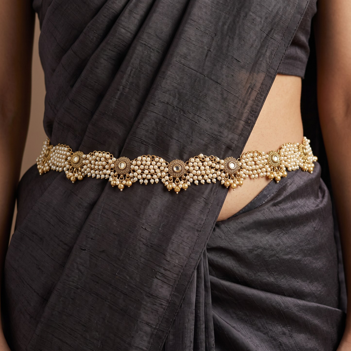 Classic Antique Waist Belt featuring layered pearl motif design