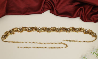 Classic Antique Waist Belt featuring layered pearl motif design