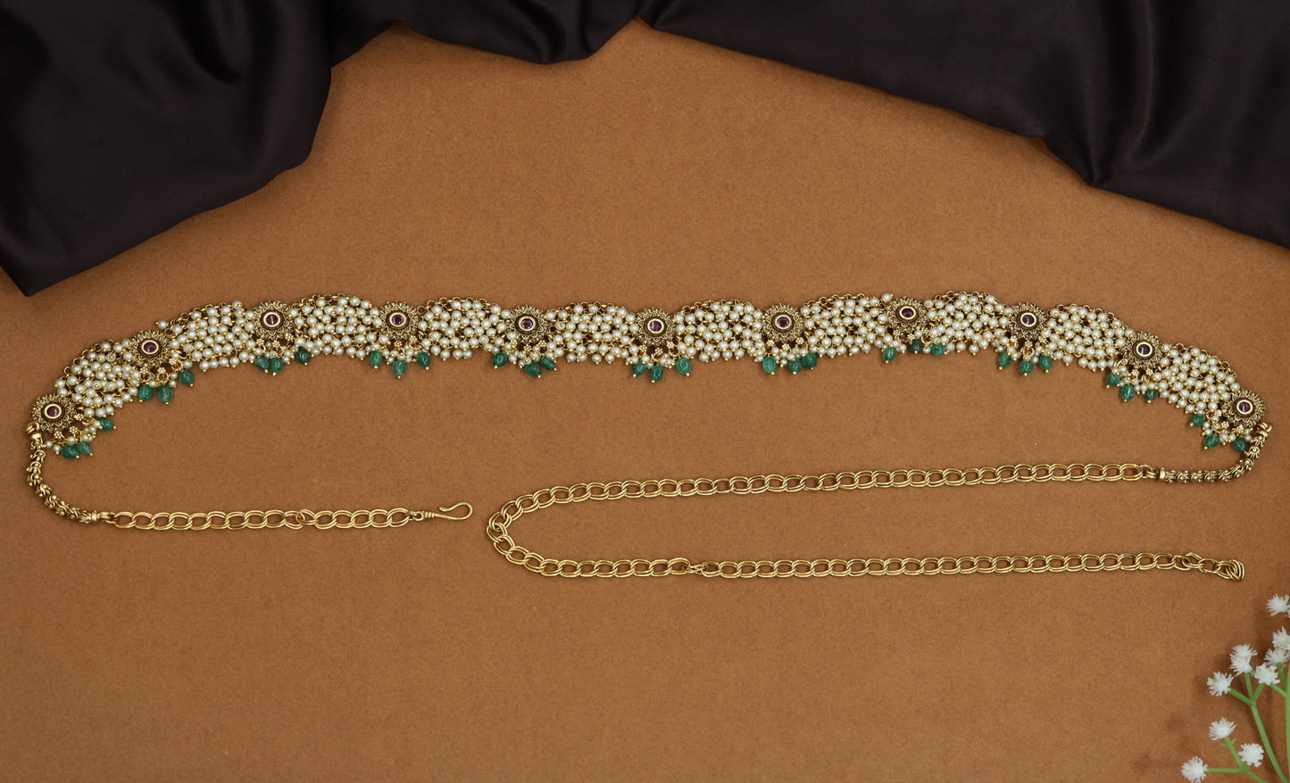 Classic Antique Waist Belt featuring layered pearl motif design