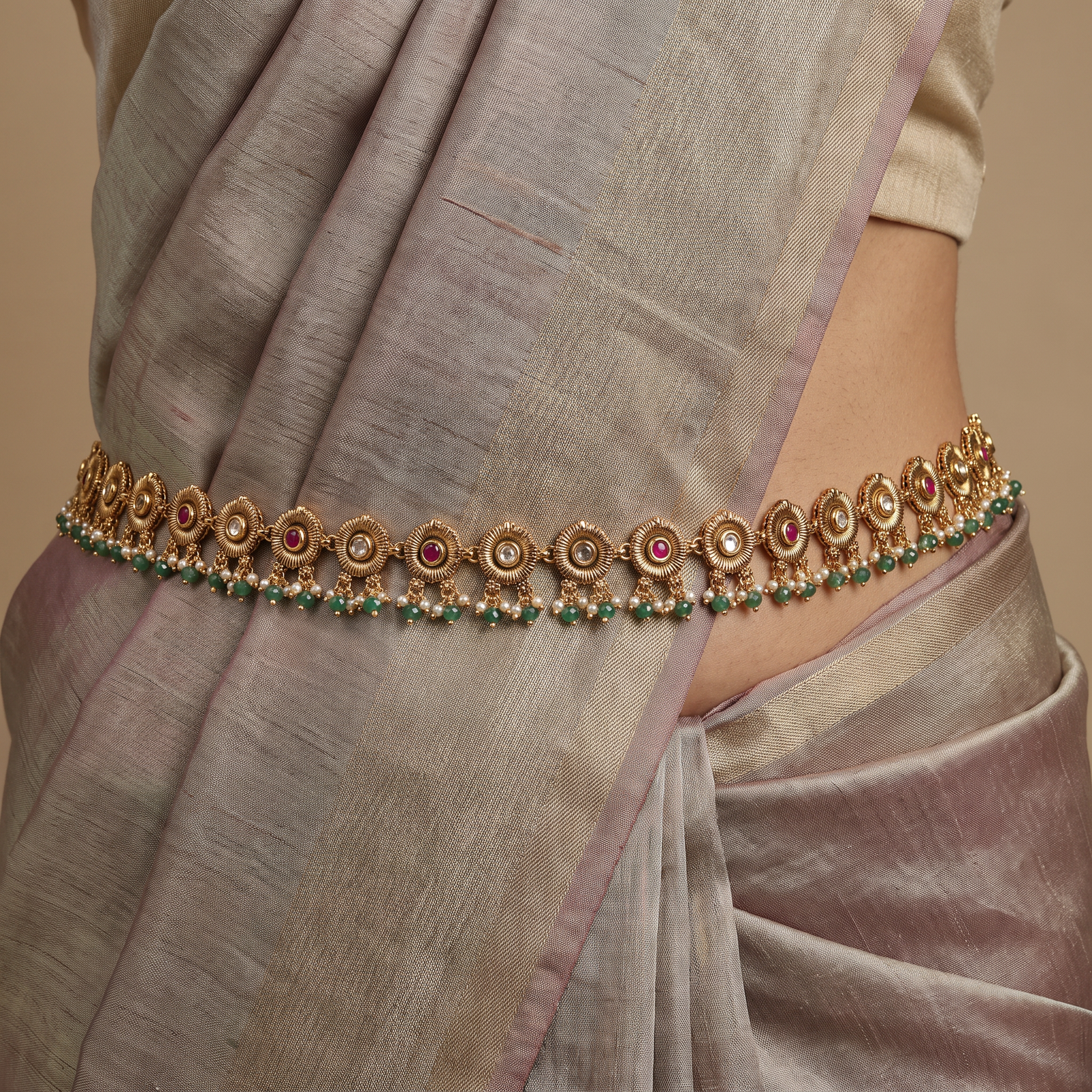 Ornamental Antique Waist Belt with decorative fringe and medallion detailing