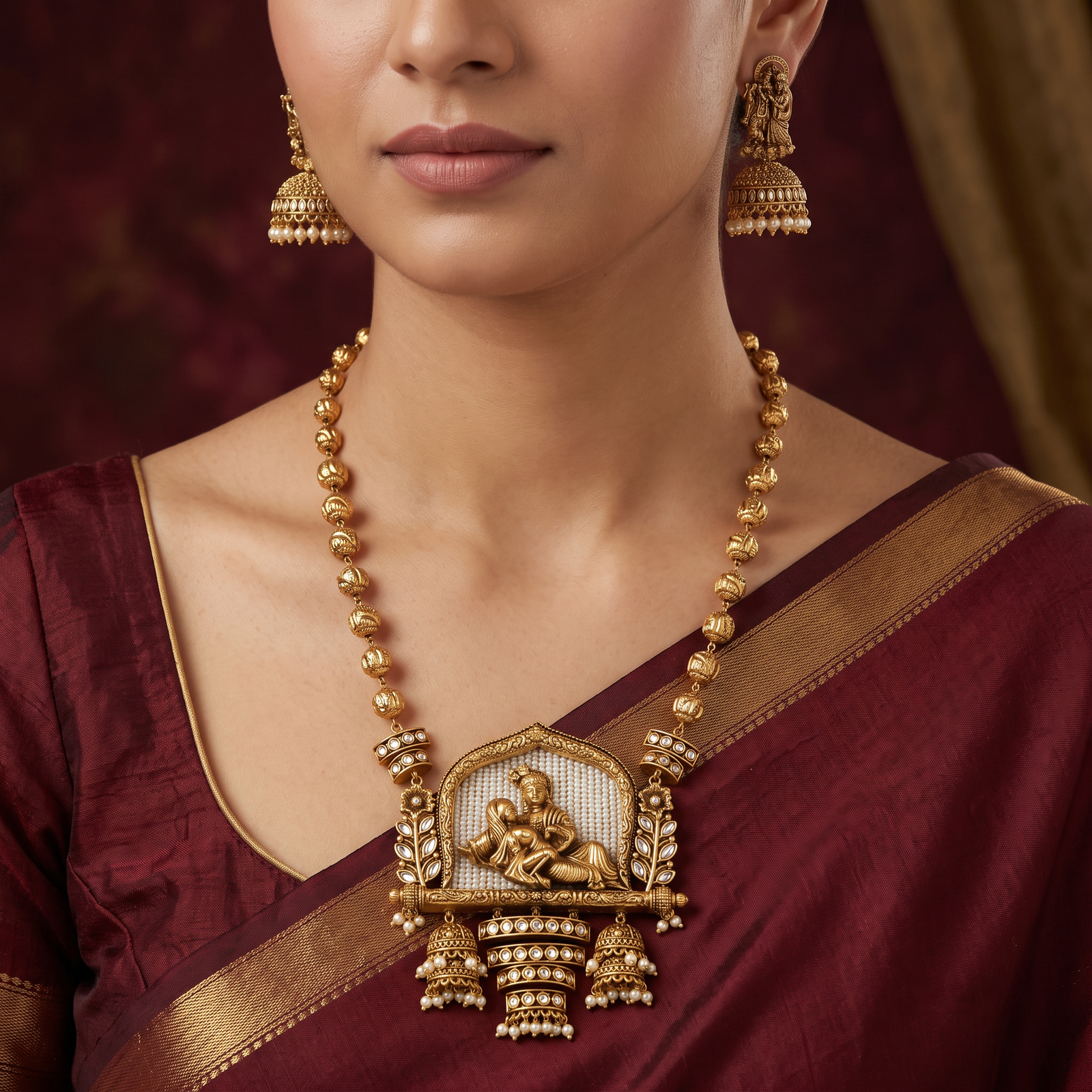 Decorative Radha Krishna Antique Chain With Pendant with elegant silhouette