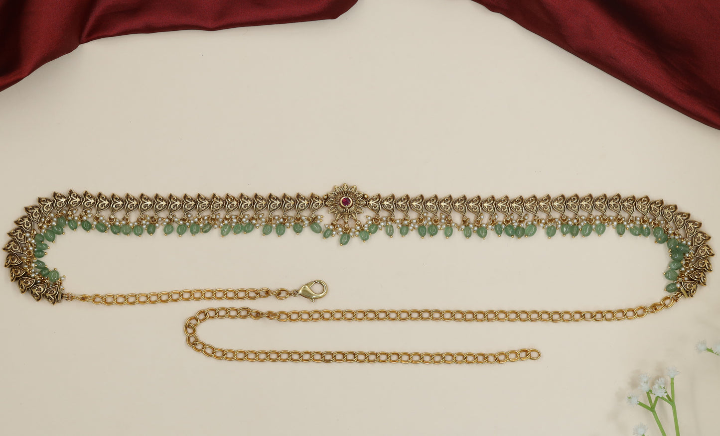 Classic Antique Waist Belt featuring decorative fringe and centre accent