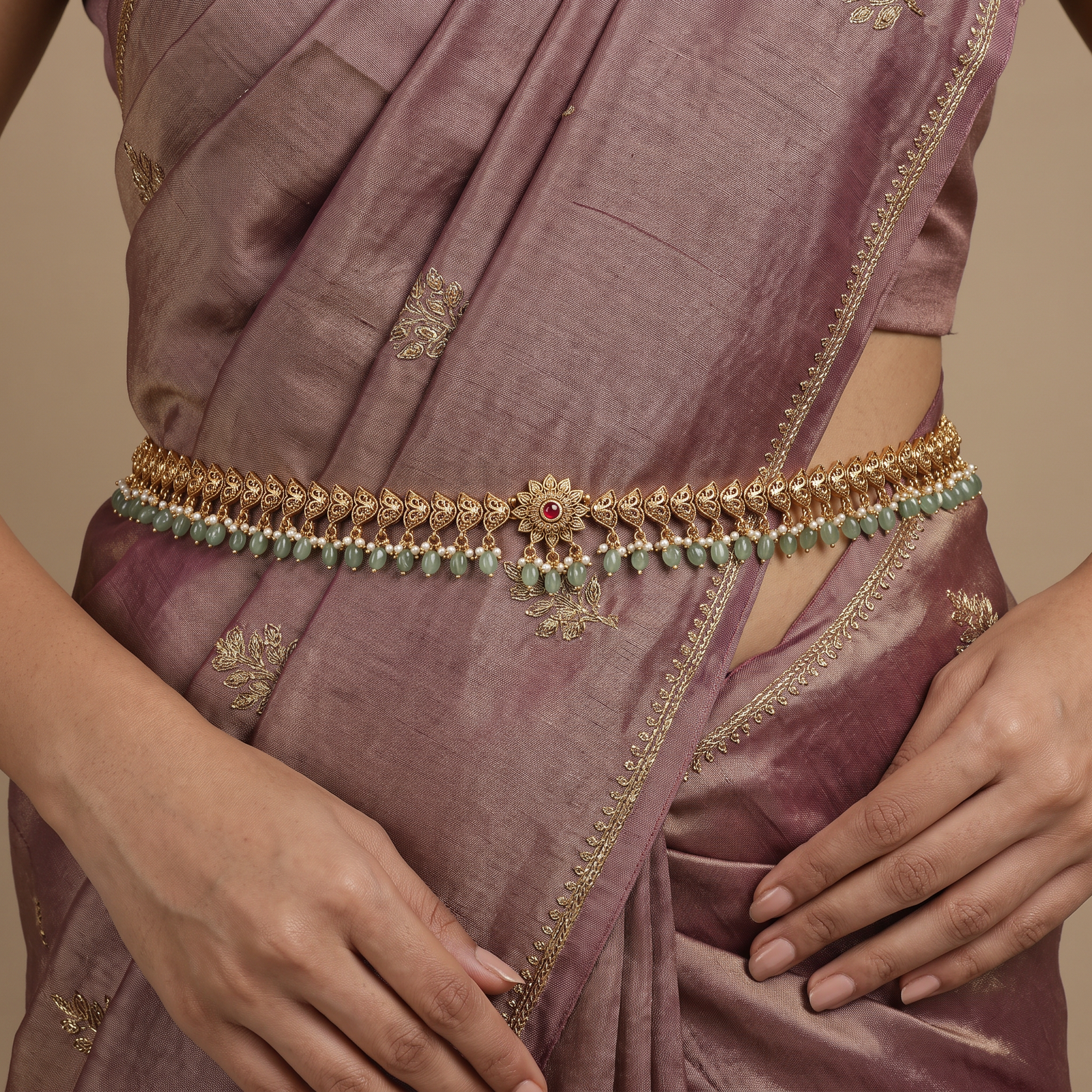 Classic Antique Waist Belt featuring decorative fringe and centre accent