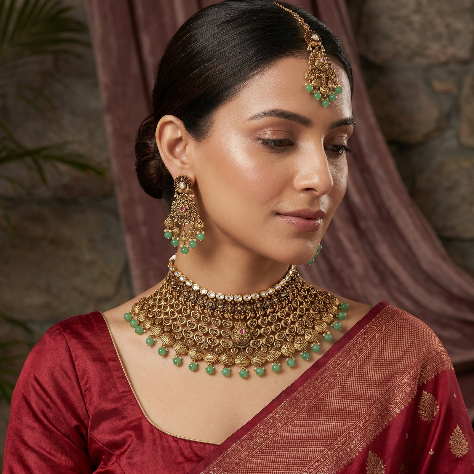 Festive paisley collar choker with ornate medallion detailing
