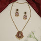 Decorative lotus motif Antique Chain With Pendant with hanging pearl accents