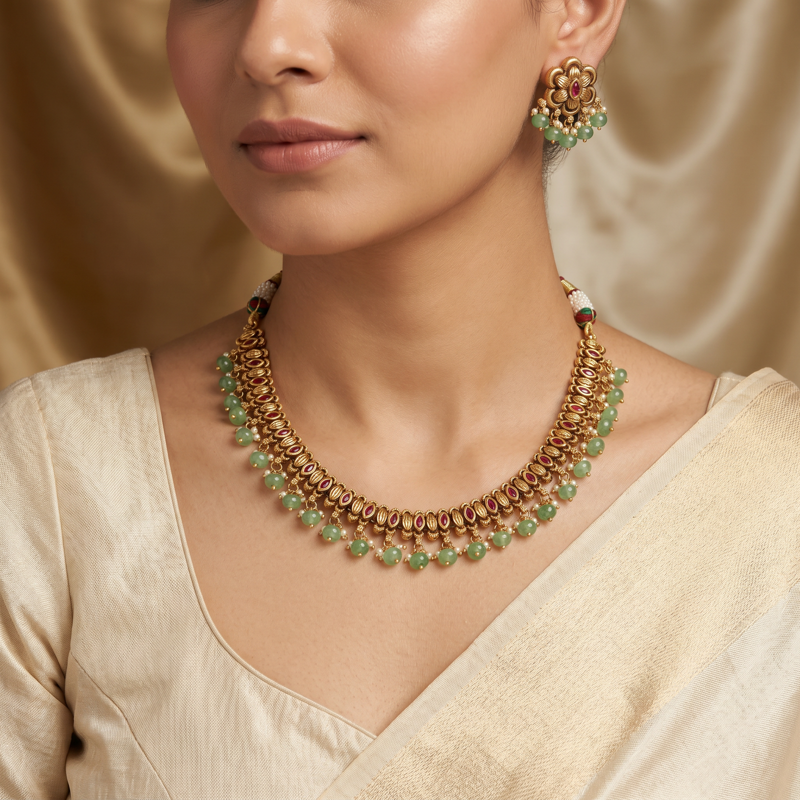 Majestic floral motif collar necklace with decorative petal fringe