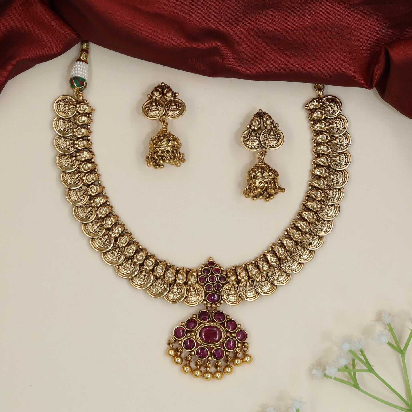 Coin Border Antique Necklace with temple-inspired centre pendant