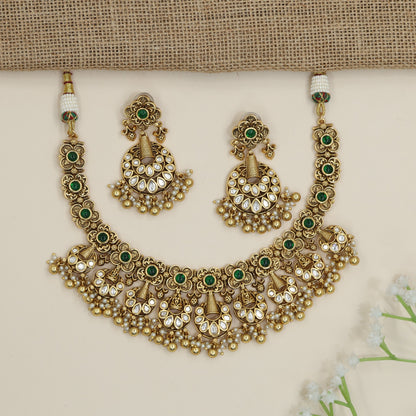 Temple-inspired floral necklace with cascading chandbali accents