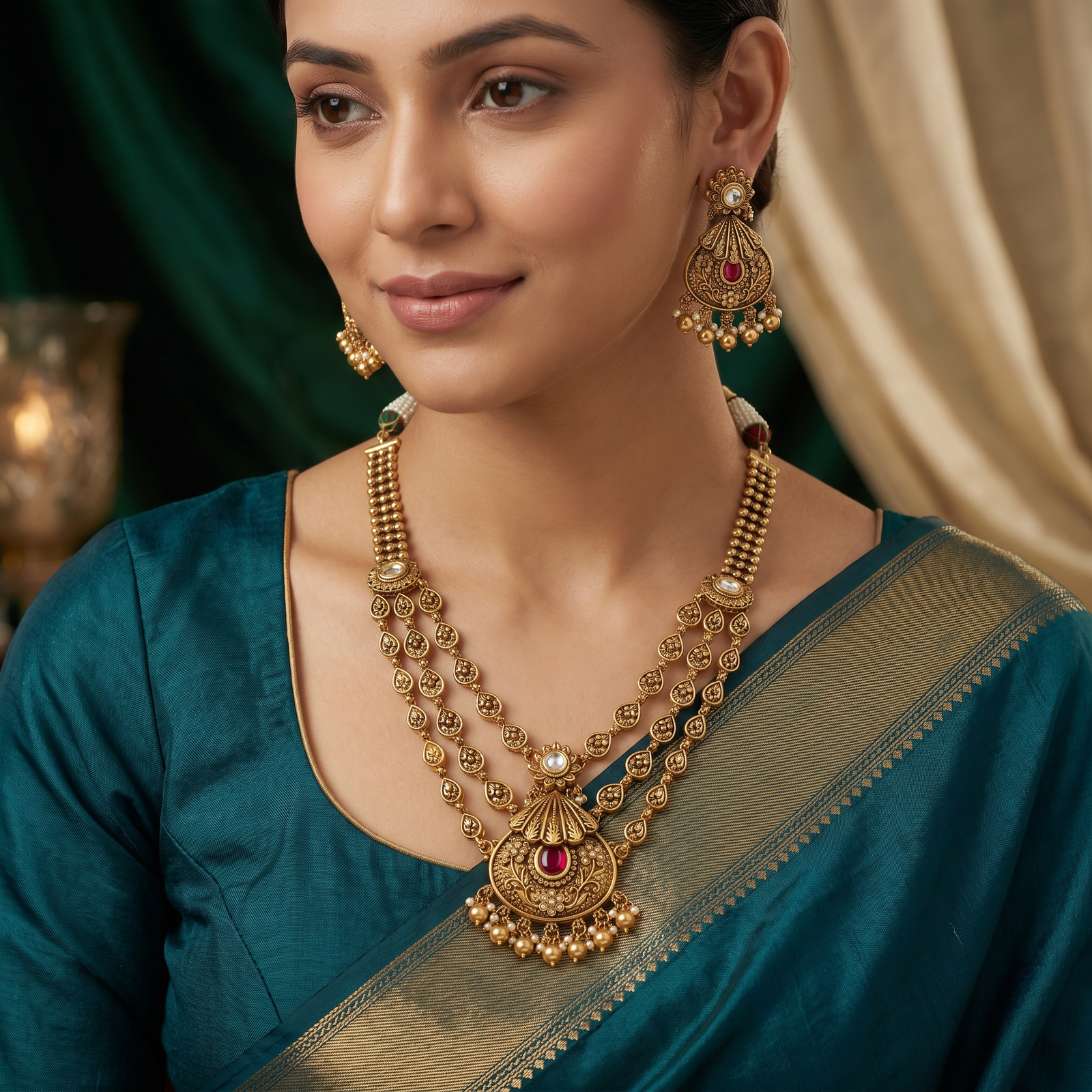 Heritage layered necklace with decorative medallion link detailing