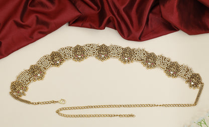 Pearl mesh Antique Waist Belt with sculpted Lakshmi connectors