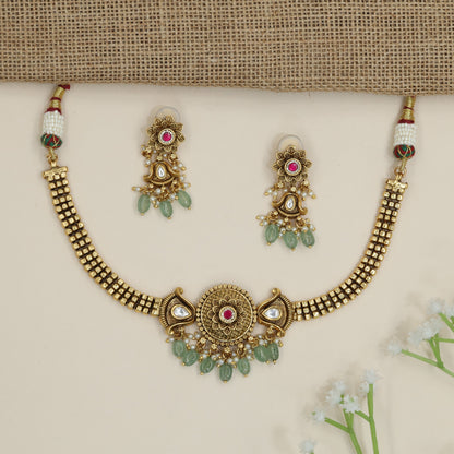 Heritage floral statement necklace with ornamental border accents