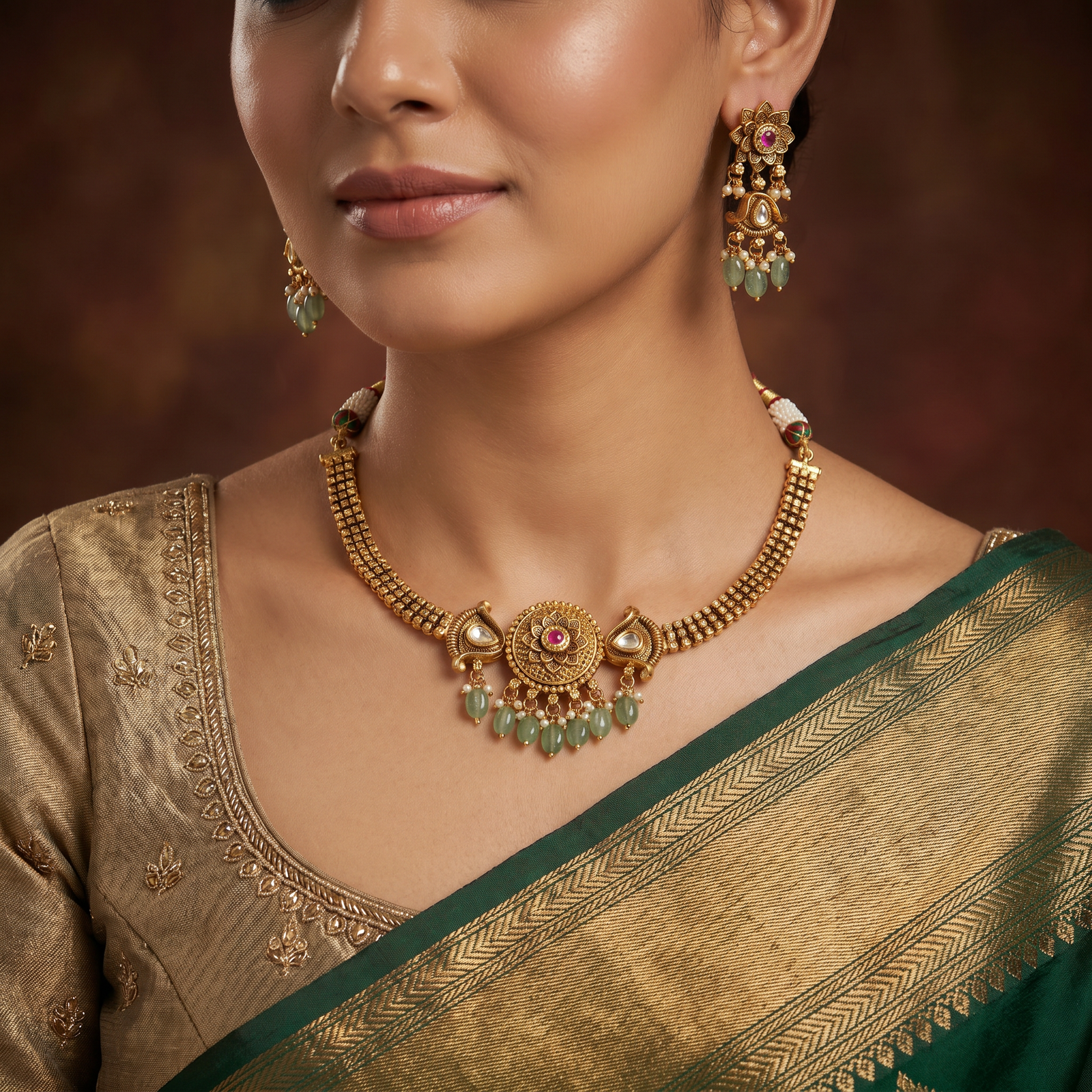 Heritage floral statement necklace with ornamental border accents