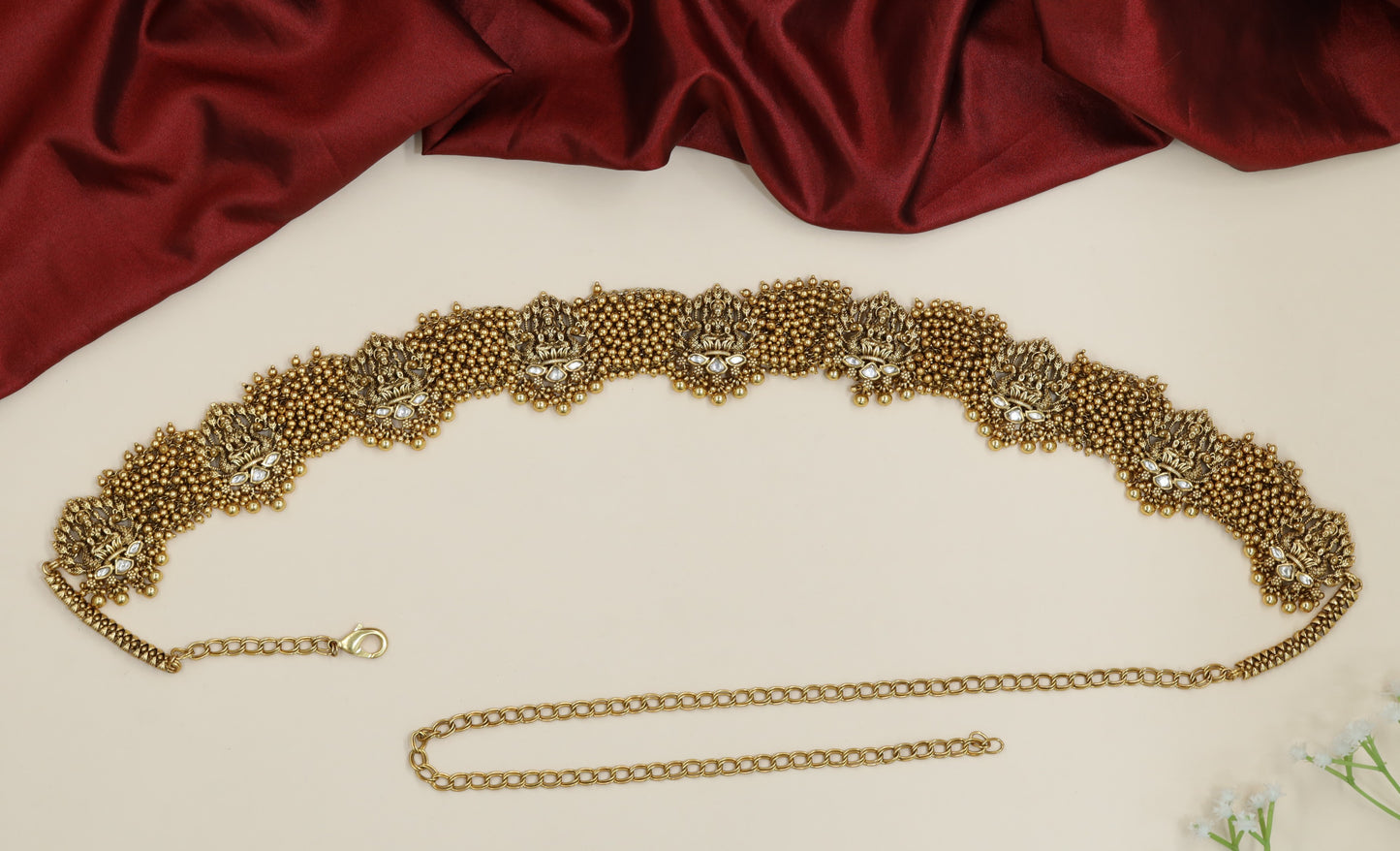 Pearl mesh Antique Waist Belt with sculpted Lakshmi connectors