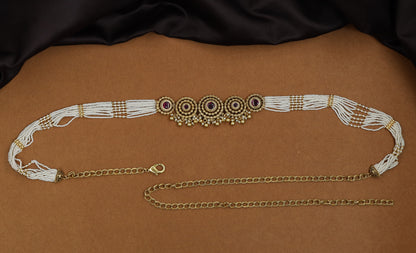 Grand pearl strand Antique Waist Belt with ornamental centre detailing