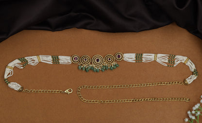 Grand pearl strand Antique Waist Belt with ornamental centre detailing