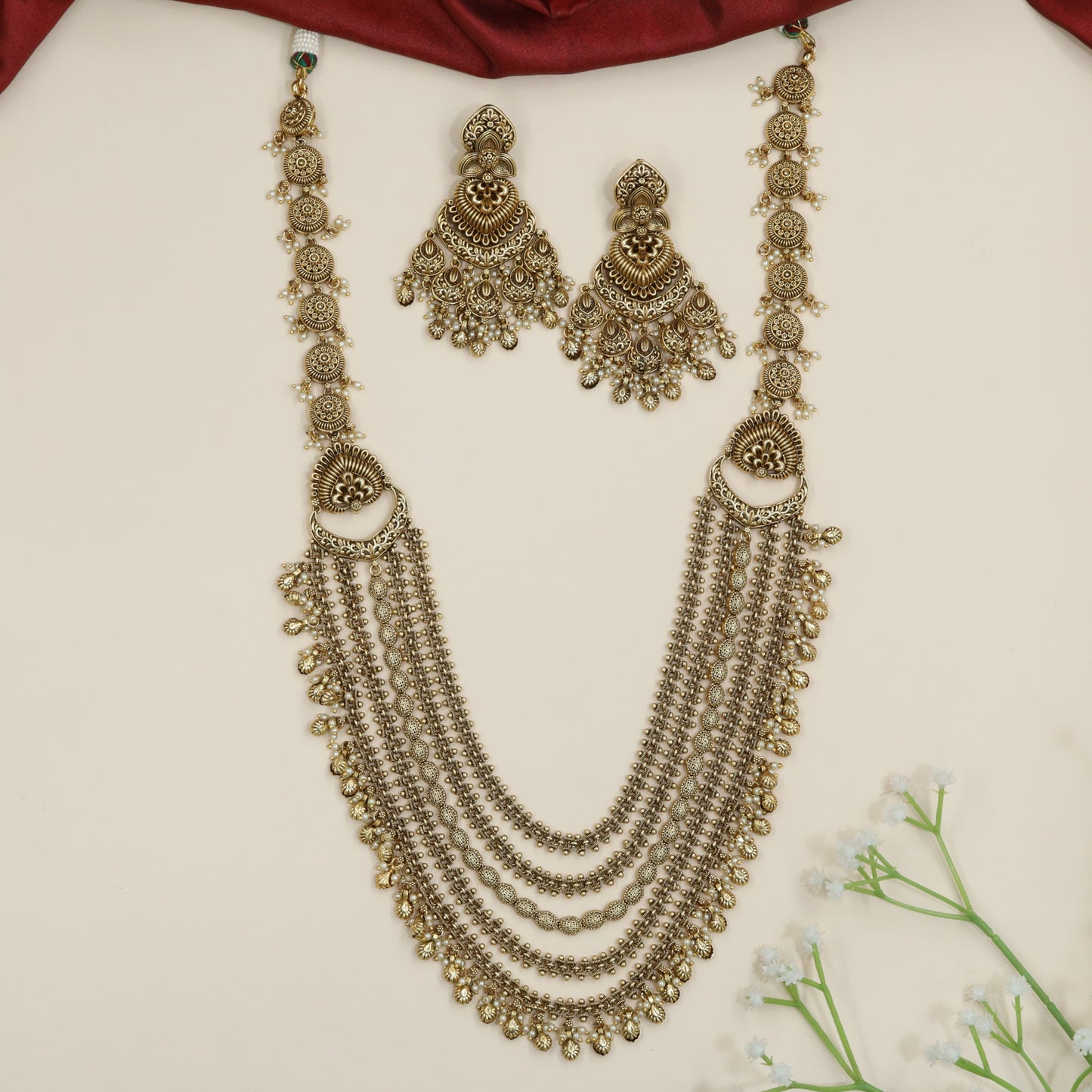 Multi-layer Antique Long Haara with decorative cascading strands