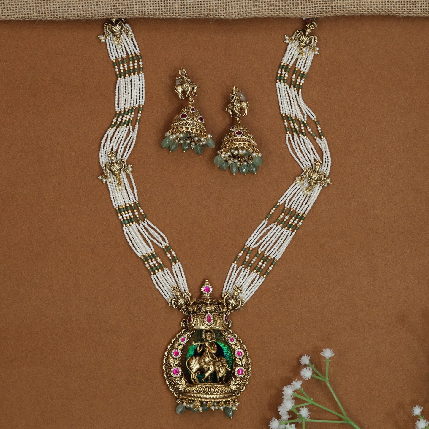 Antique Krishna Pendant Beads Long Haara
