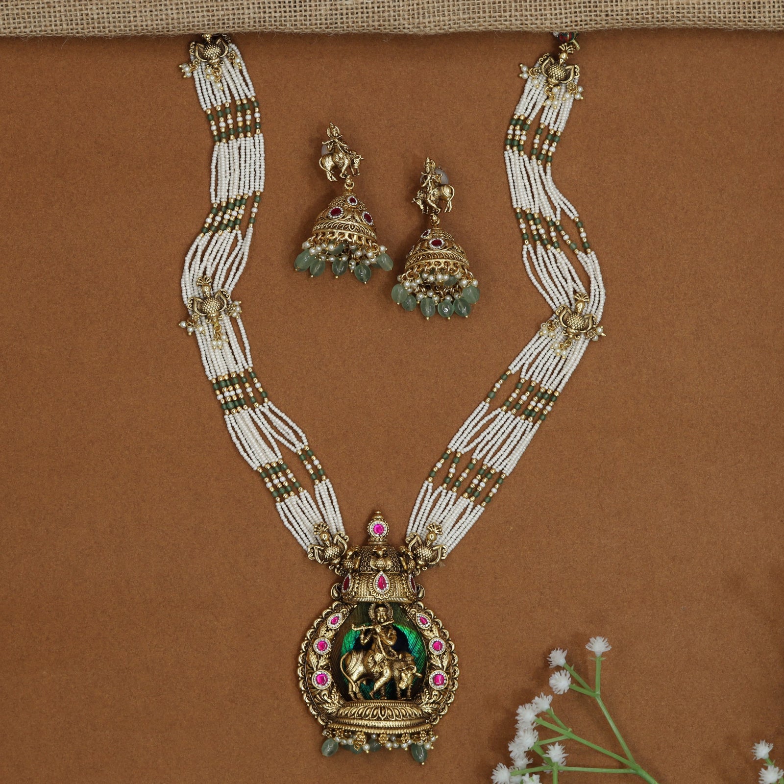 Antique Krishna Pendant Beads Long Haara