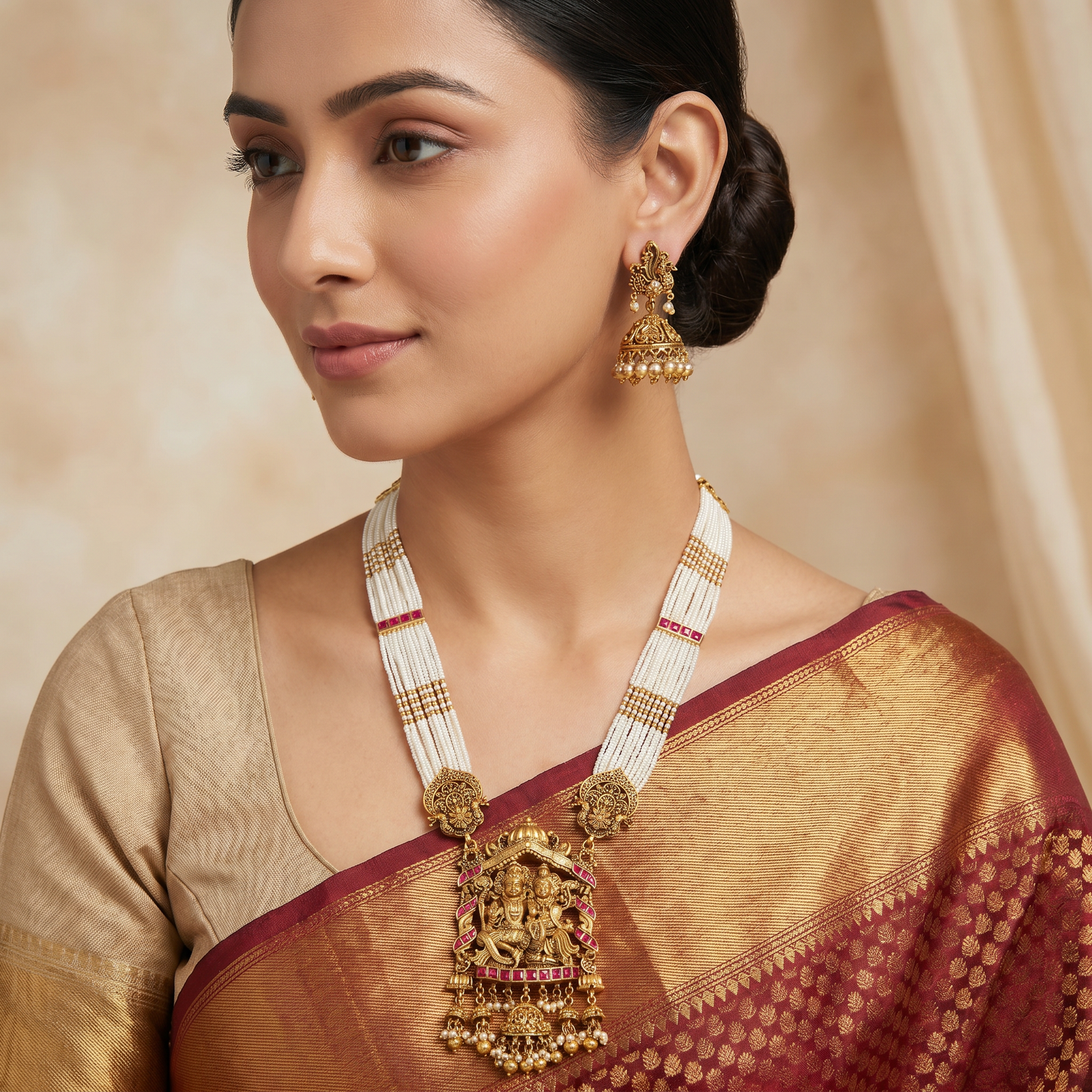 Lakshmi Antique Long Haara with Ornamental Pendant and Fringe Detailing