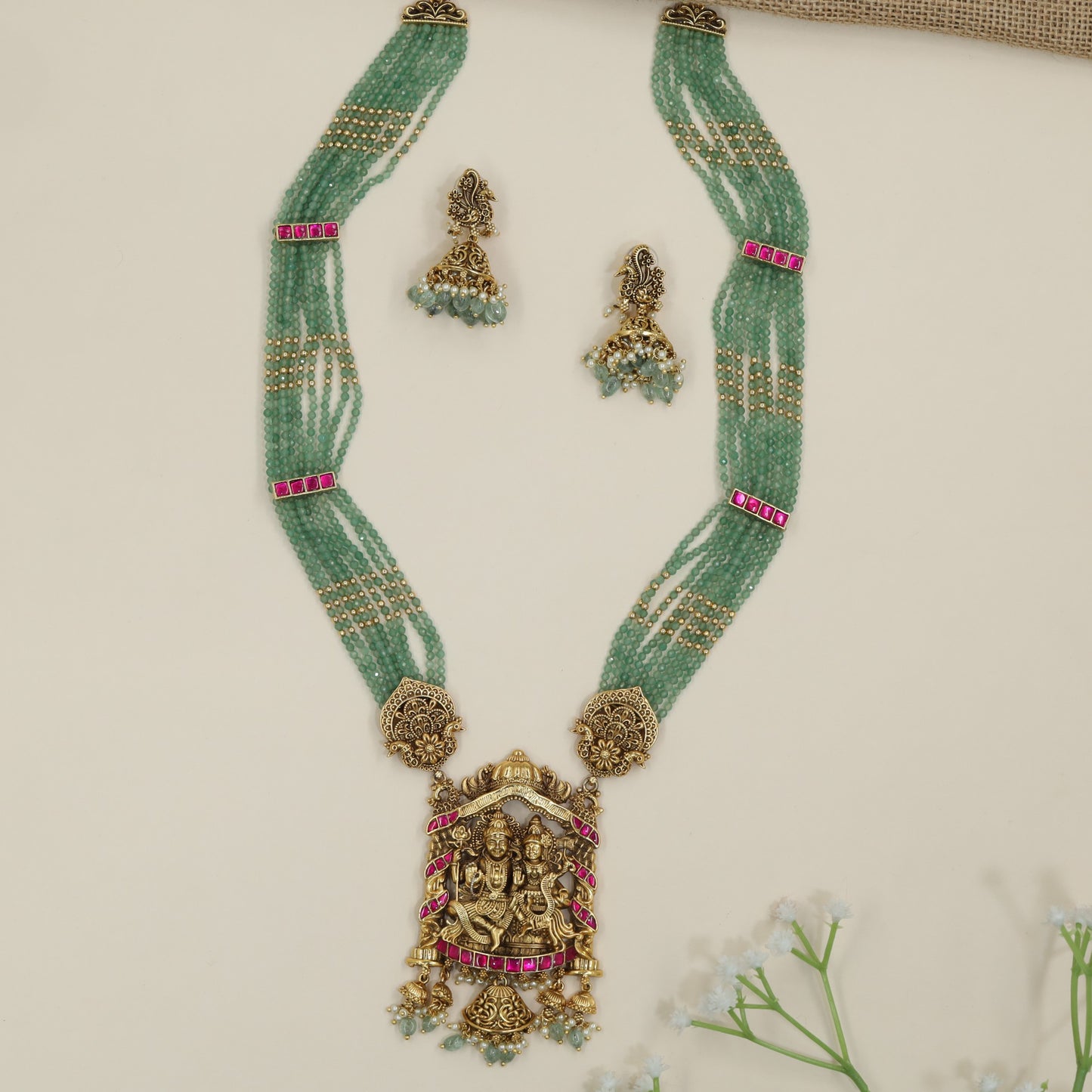 Shiva Parvati Antique Beads Long Haara with Decorative Fringe Accents