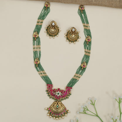 Peacock Design Long Haara with Ruby Stone and Pearl Fringe