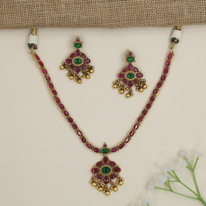 Classic Antique Necklace with Floral Rosette and Bell Fringe