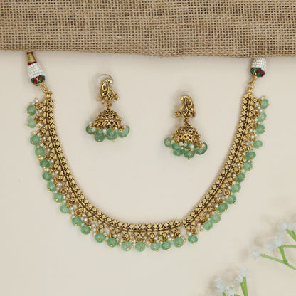 Regal Antique Necklace with Cascading Pearl Cluster Border