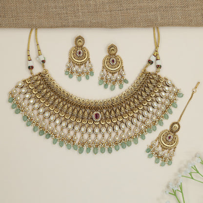 Royal Antique Choker with Pear Stone Lattice and Fringe Border