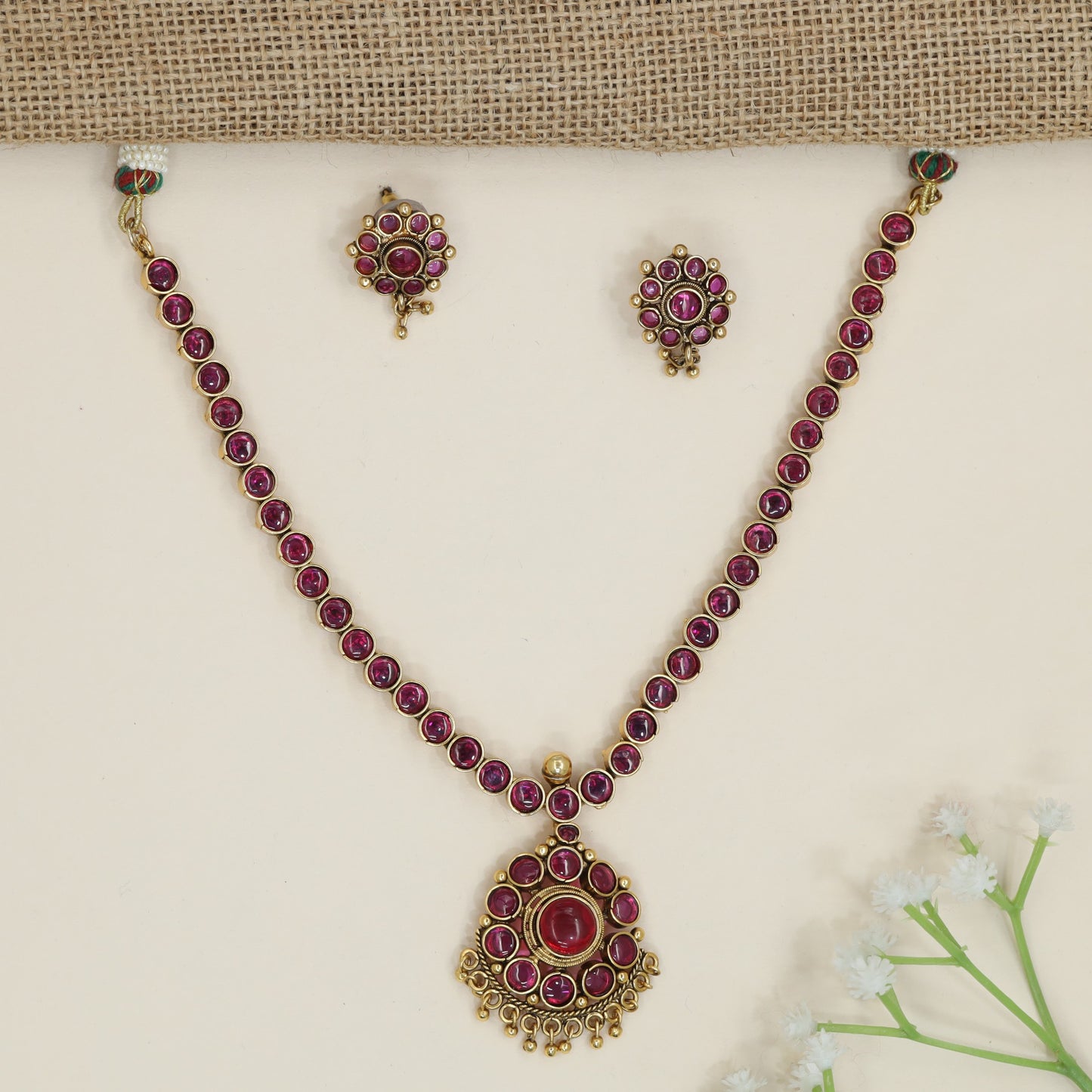 Statement Antique Necklace with Circular Stone Arrangement