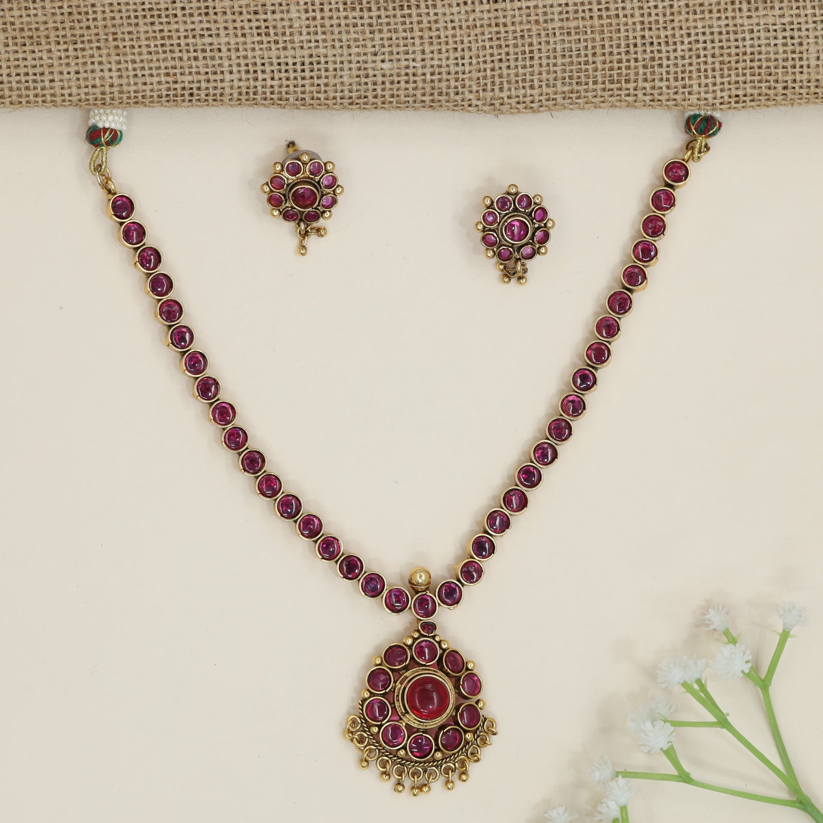 Statement Antique Necklace with Circular Stone Arrangement