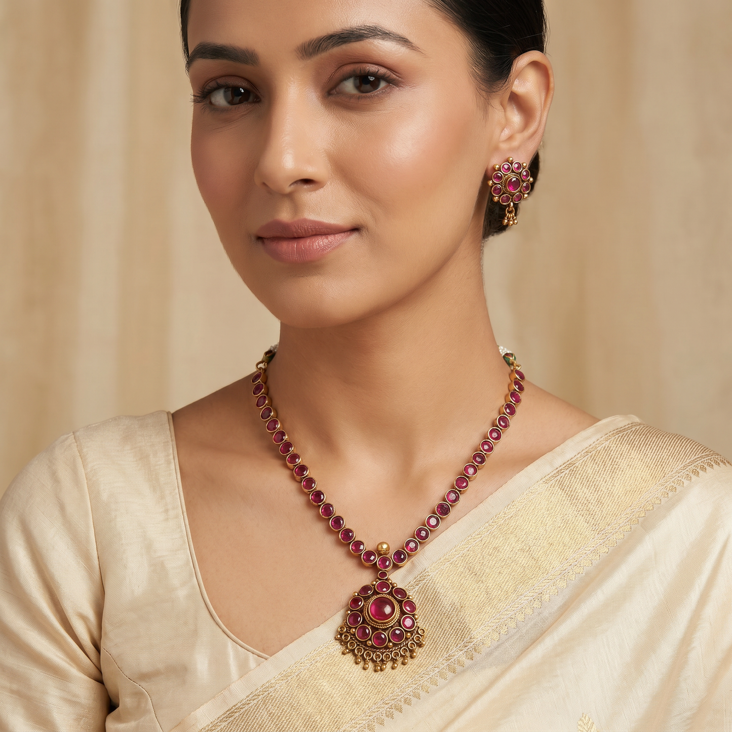 Statement Antique Necklace with Circular Stone Arrangement