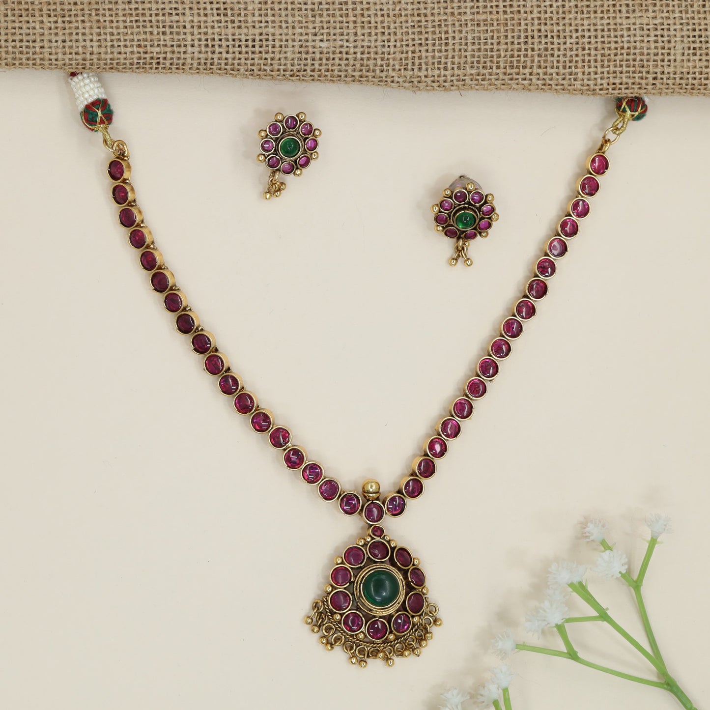 Statement Antique Necklace with Circular Stone Arrangement