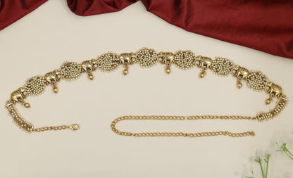 Pearl lattice Antique Waist Belt featuring sculpted elephant connectors