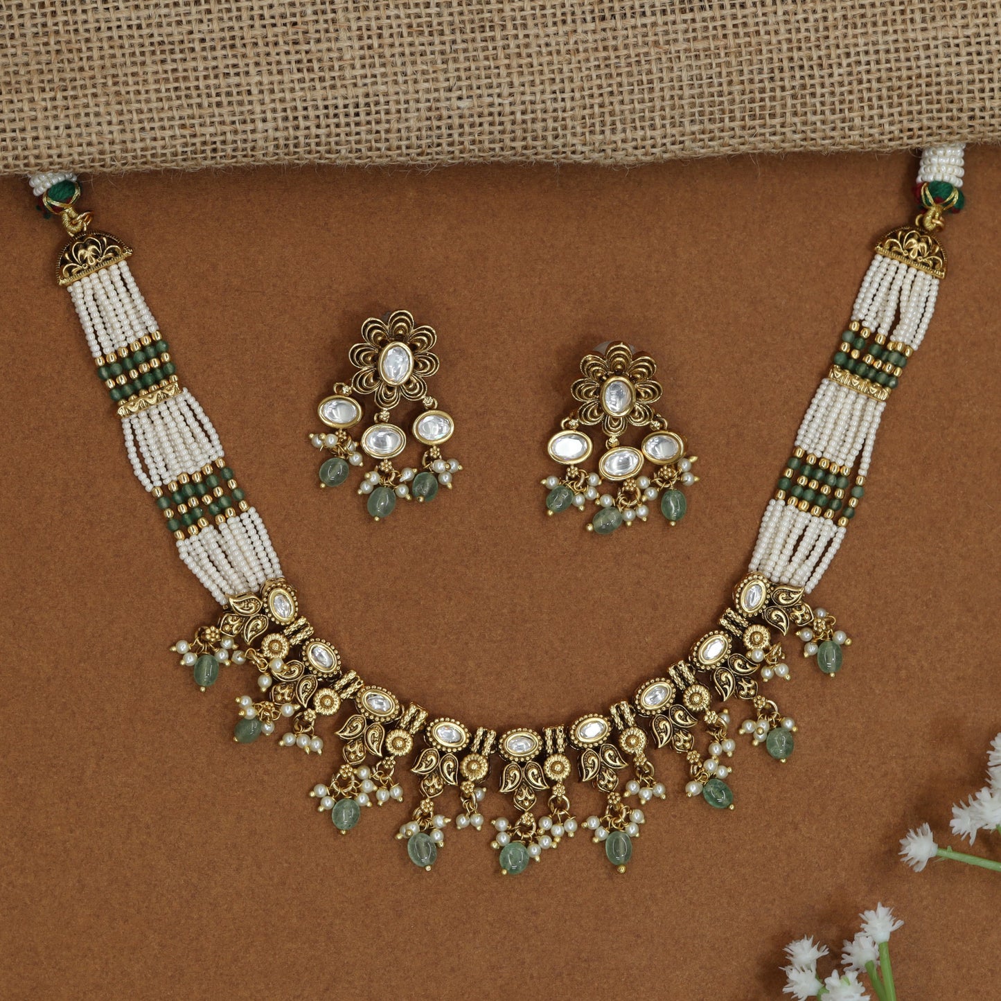 Premium beads choker set showcasing symmetrical stone detailing
