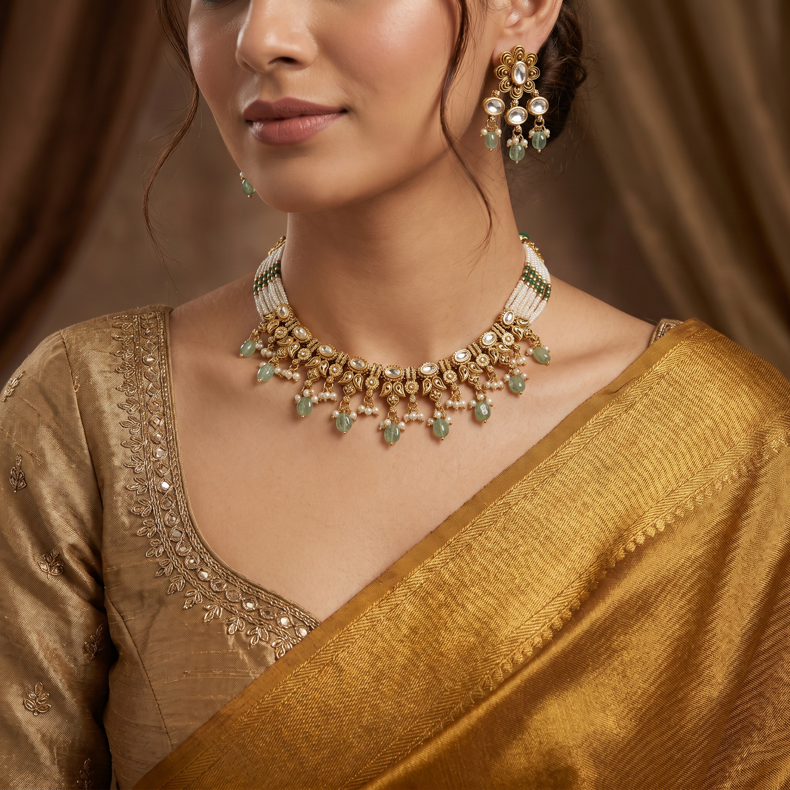 Premium beads choker set showcasing symmetrical stone detailing