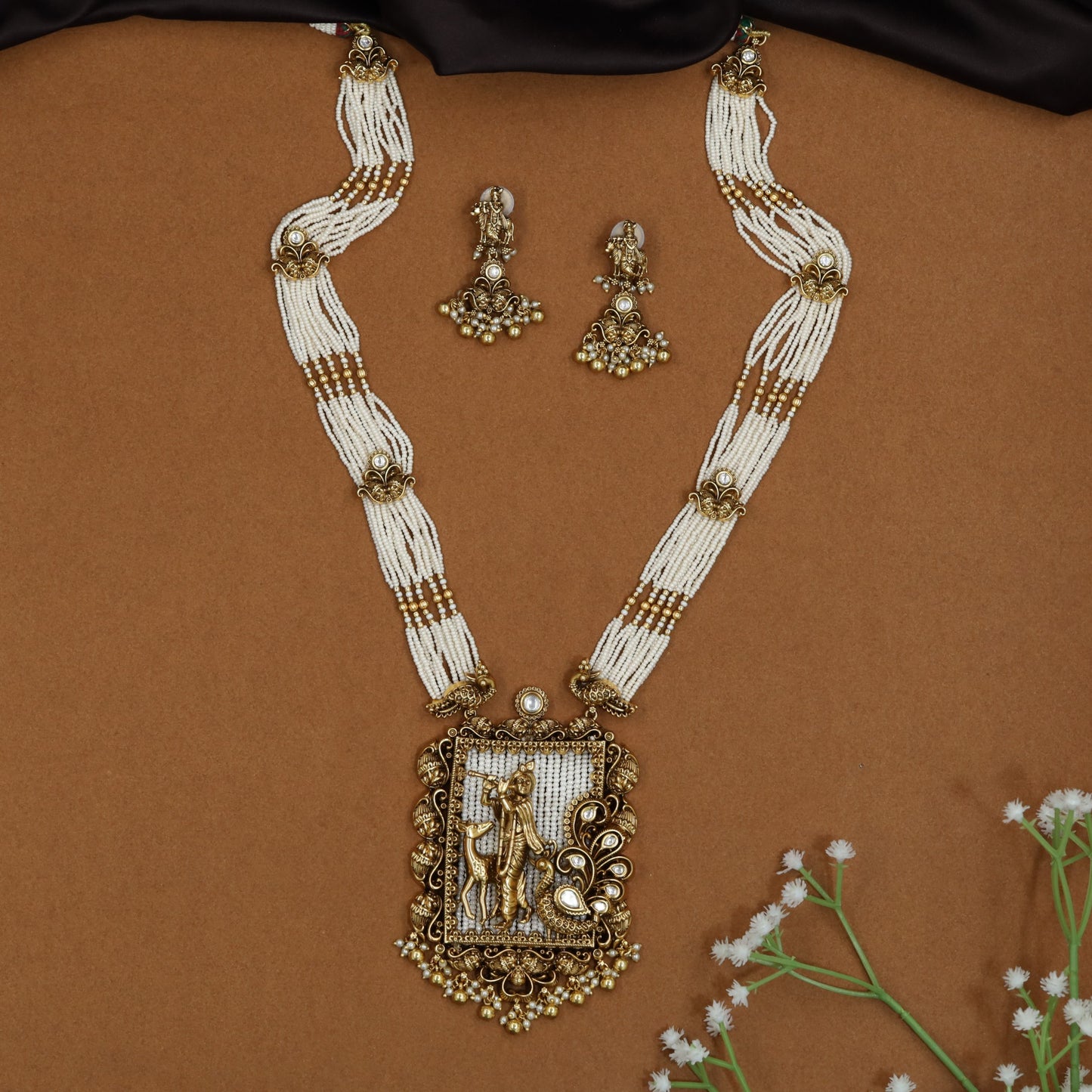 Heritage Krishna pendant Antique Beads Long Haara with decorative accents