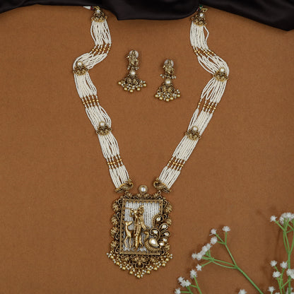 Heritage Krishna pendant Antique Beads Long Haara with decorative accents
