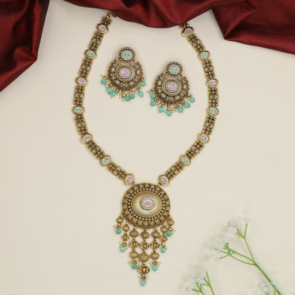 Antique Medallion Long Haara with Ornamental Fringe Pendant Design