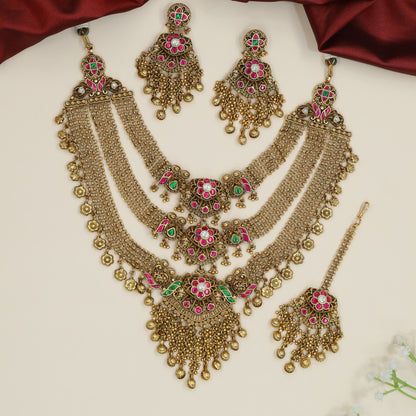Premium Antique Necklace Designed with Wide Mesh Bands and Textured Roundels