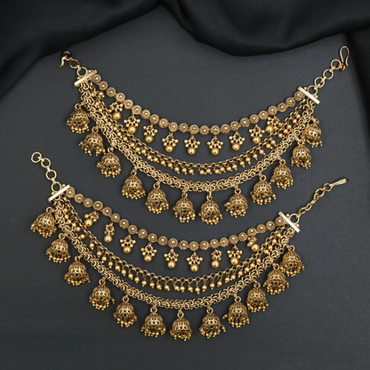 Jhumka fringe Antique Mati with layered chain drape detailing