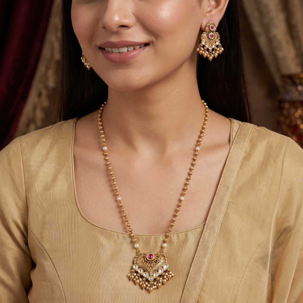 Elegant medallion Antique Chain With Pendant with decorative hanging accents