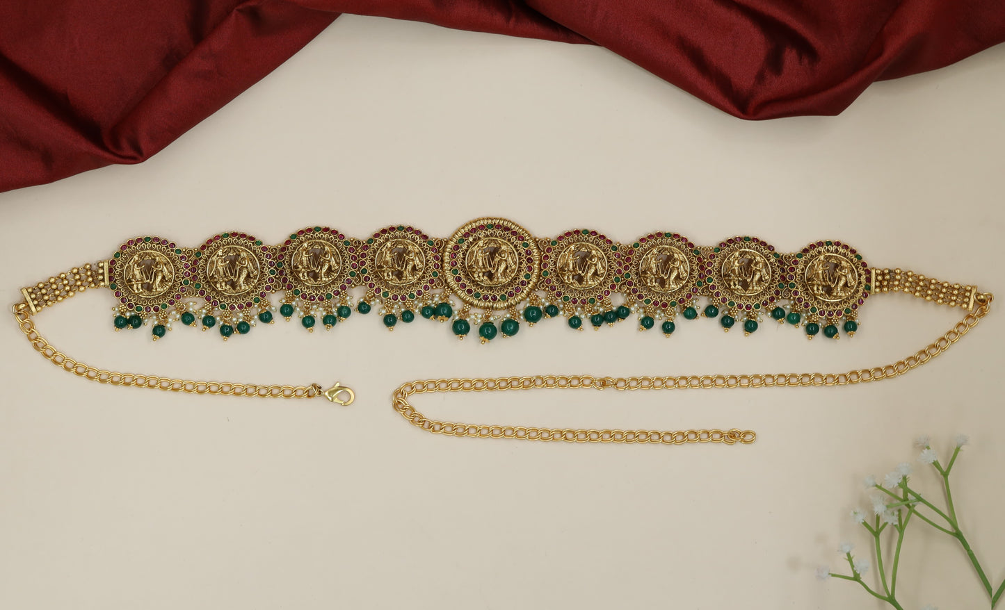 Lakshmi coin Antique Waist Belt with decorative bead drops