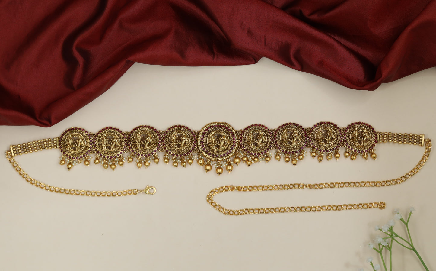 Wedding Antique Waist Belt with ornate coin medallions and bead accents