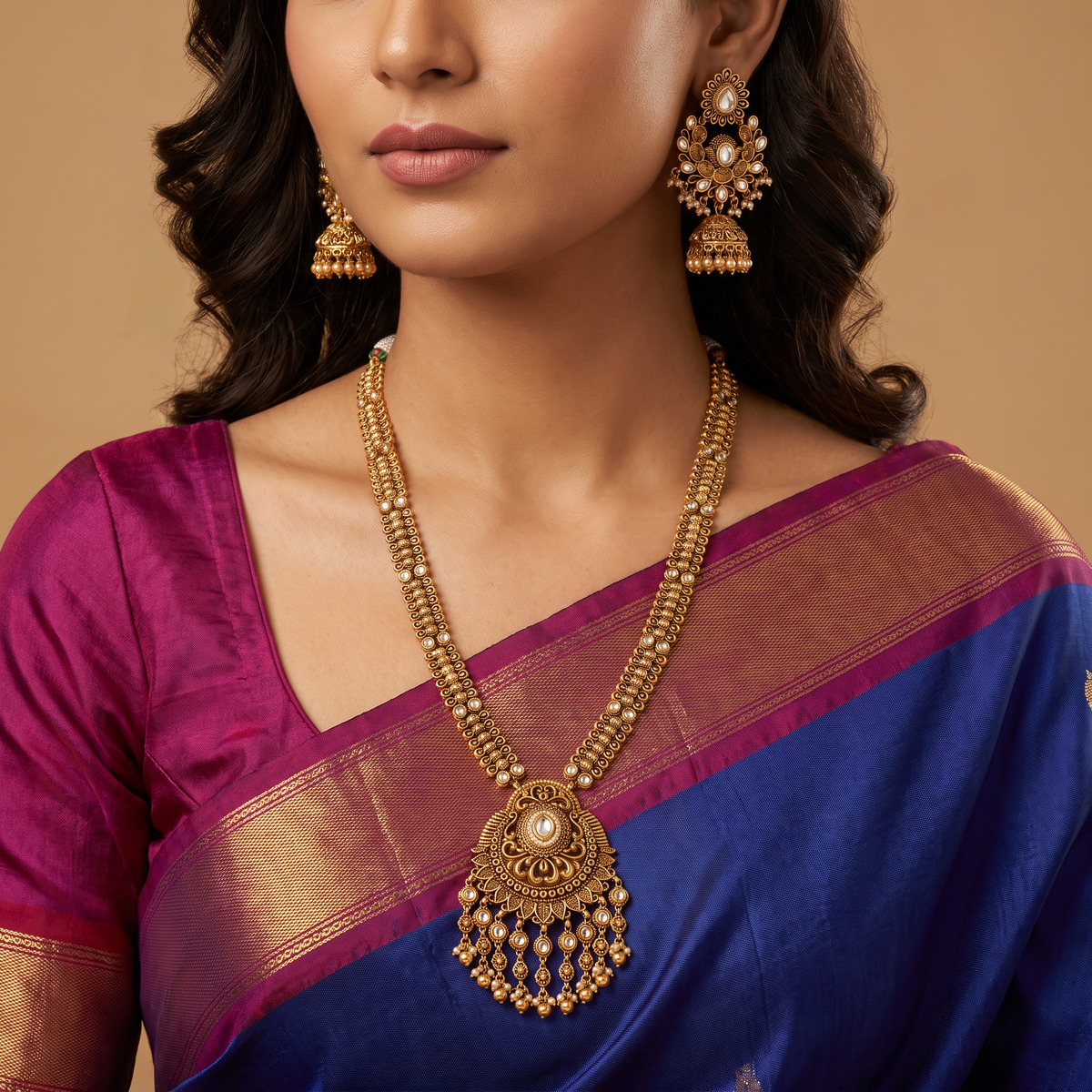 Heritage Antique Long Haara with detailed pendant artistry and layered drops