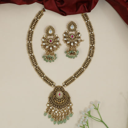 Traditional Antique Long Haara with floral-inspired pendant silhouette