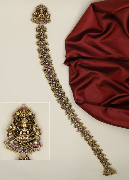 Temple jewellery Lakshmi long jade with continuous floral link construction