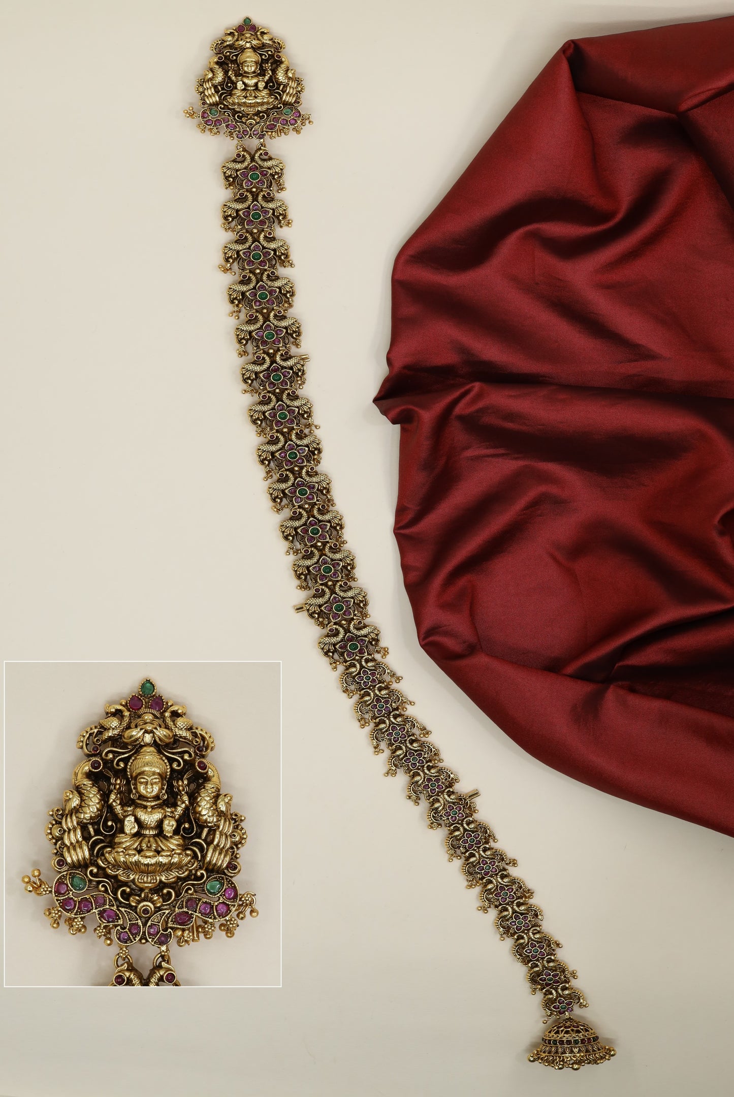 Temple jewellery Lakshmi long jade with continuous floral link construction