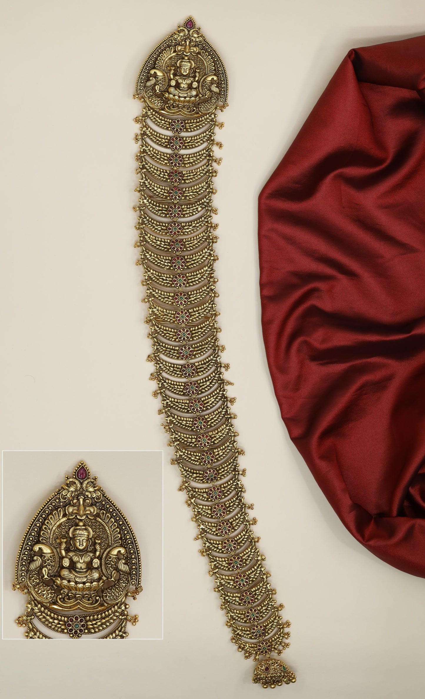 Bridal Lakshmi long jade with elaborate chain fringe and bead accents